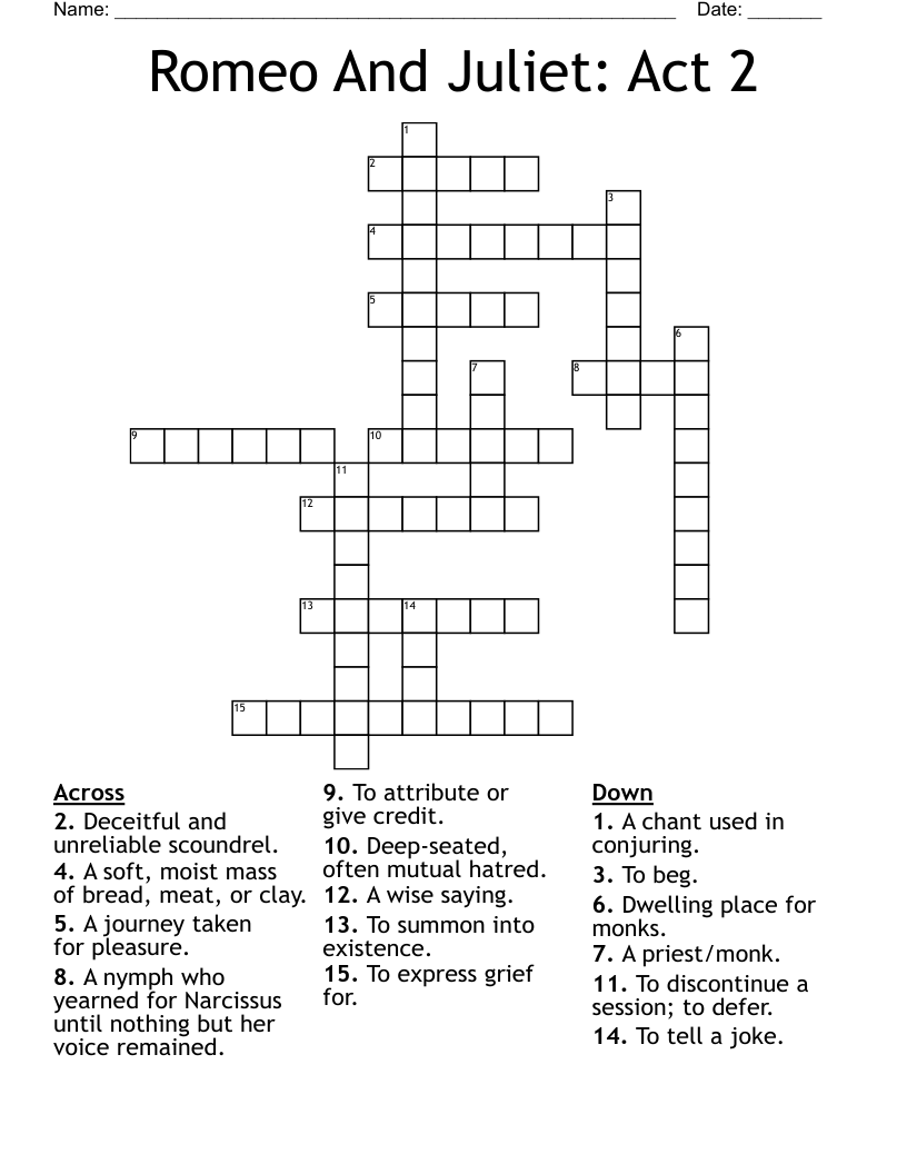Romeo And Juliet: Act 2 Crossword
