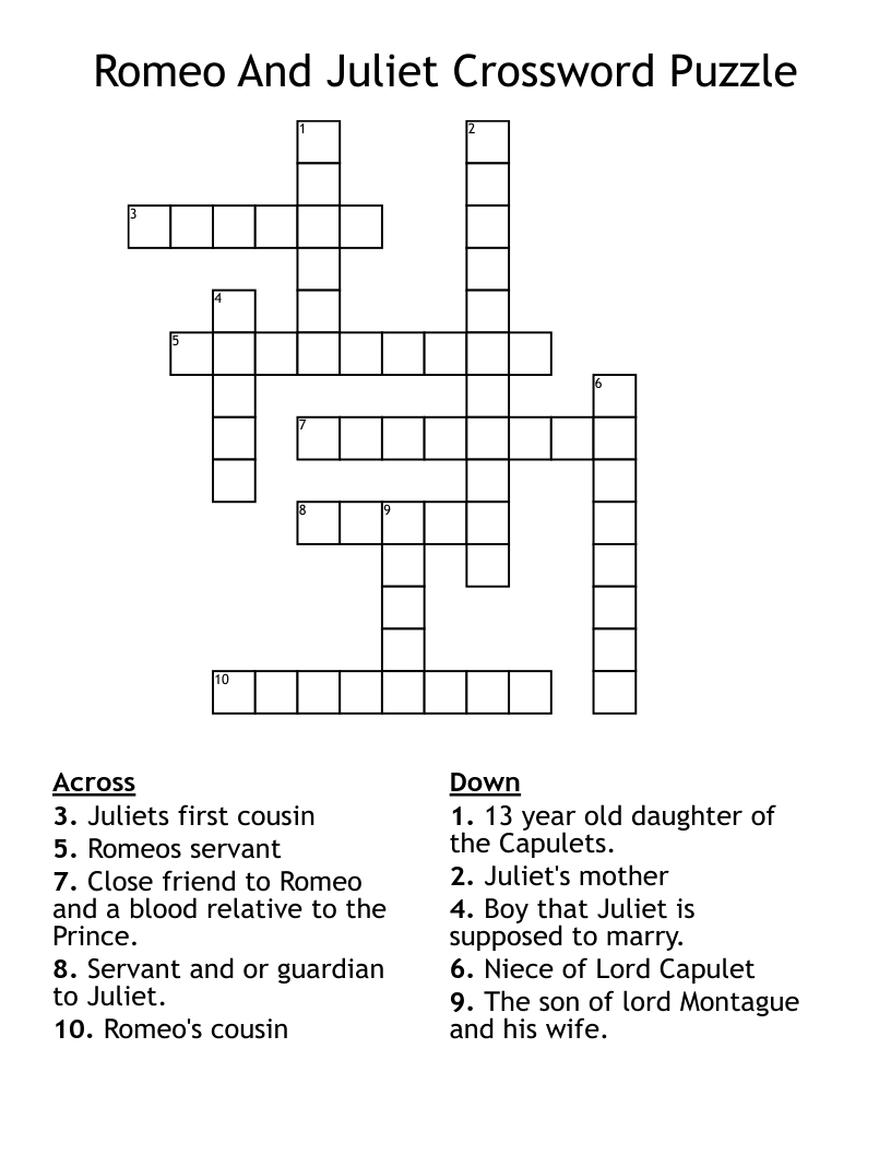 Romeo And Juliet Crossword Puzzle