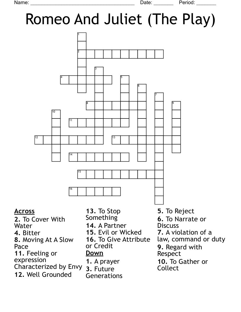 Romeo And Juliet (The Play) Crossword