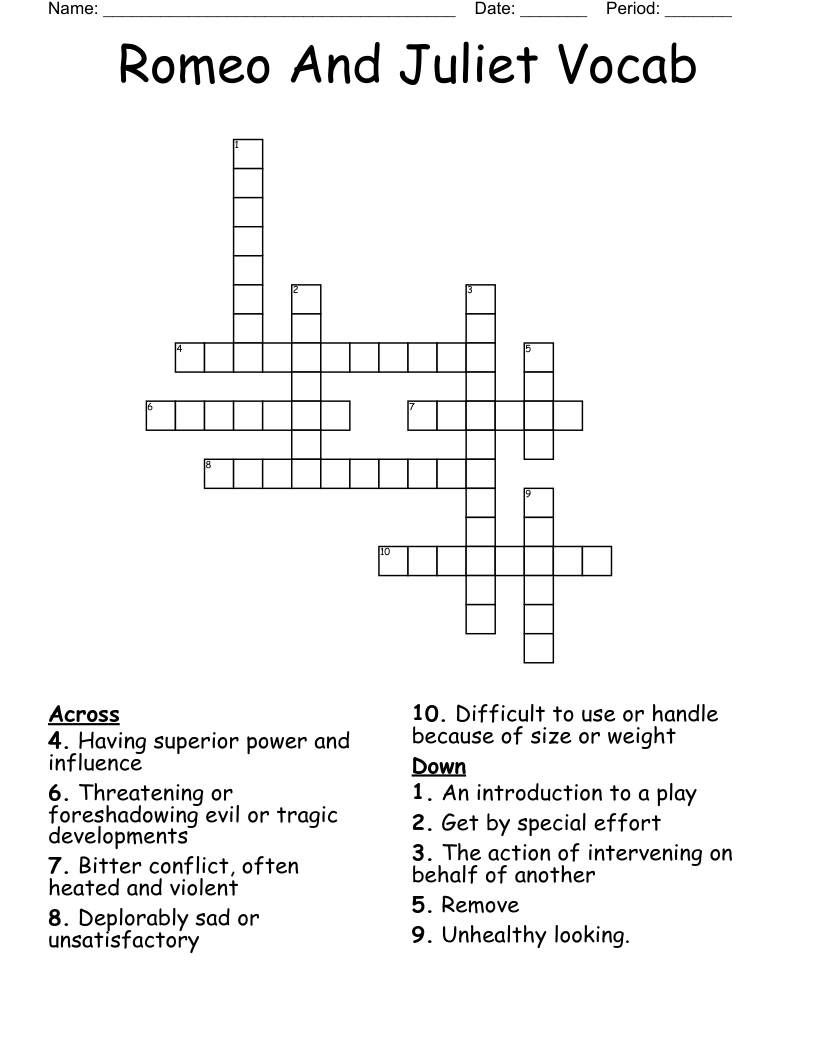 Romeo And Juliet Vocab Crossword