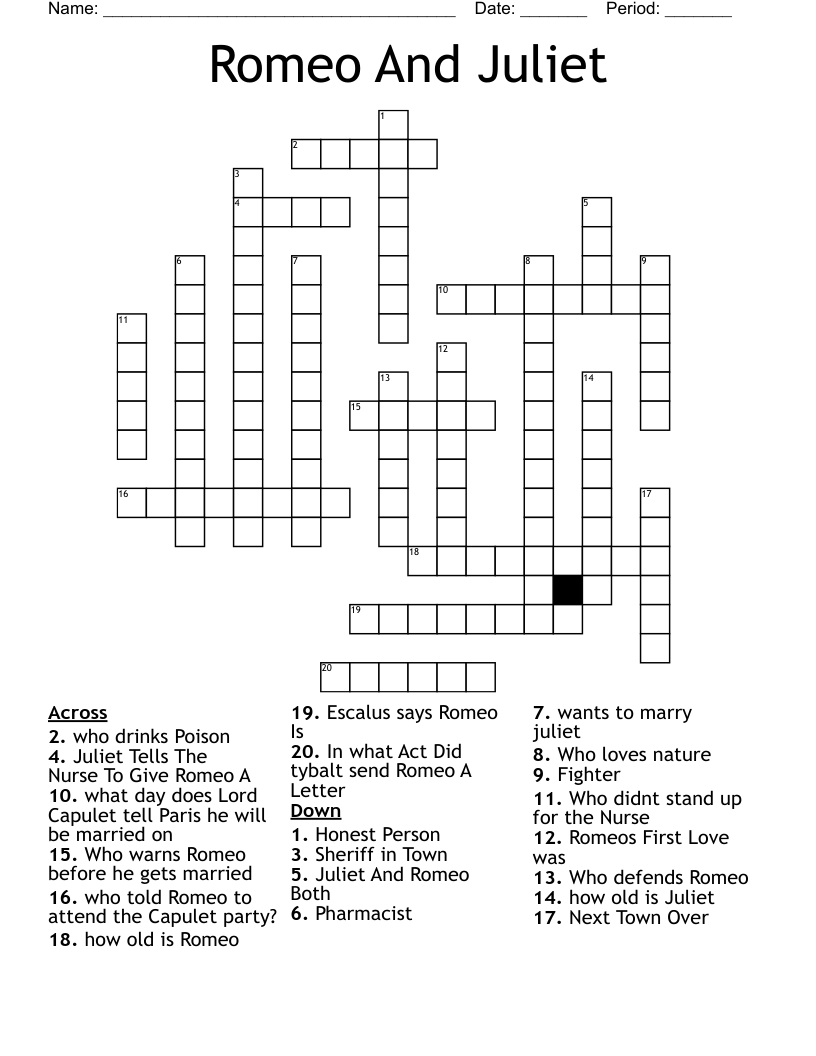 Romeo And Juliet  Crossword