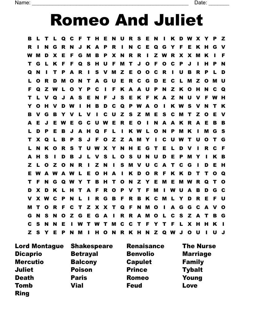 Romeo And Juliet  Word Search