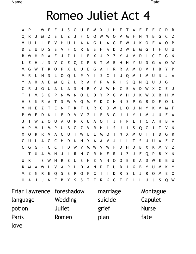 Romeo Juliet Act 4 Word Search