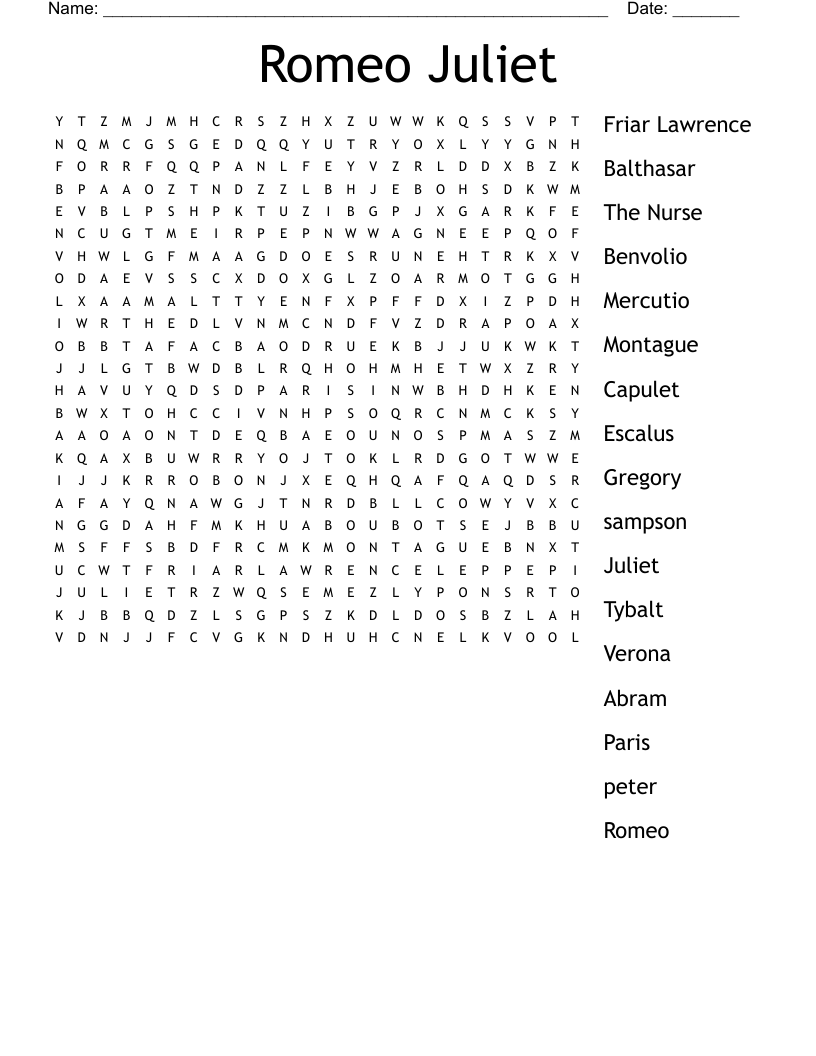 Romeo Juliet  Word Search