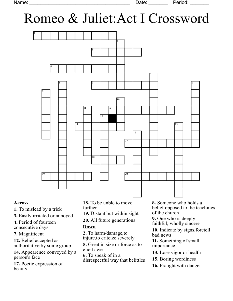 Romeo & Juliet:Act I Crossword
