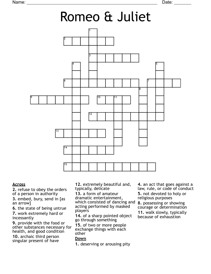 Romeo & Juliet Crossword