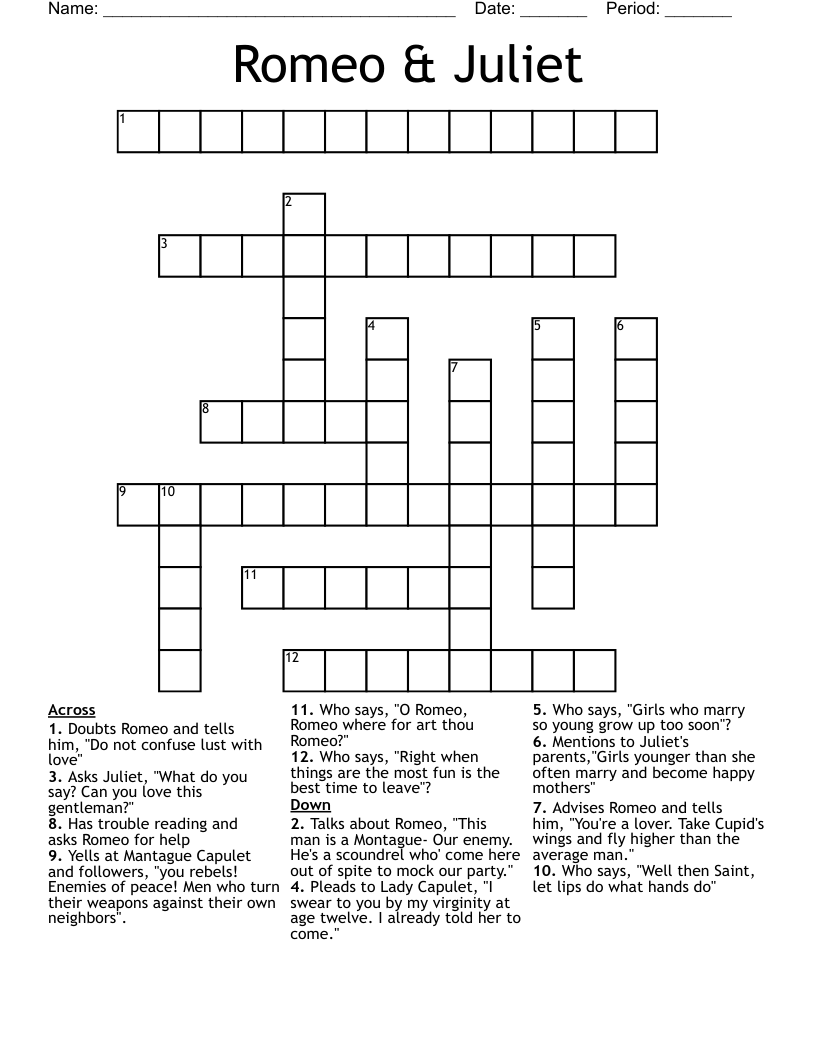 Romeo & Juliet Crossword