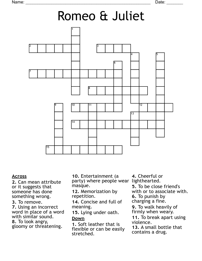 Romeo & Juliet Crossword