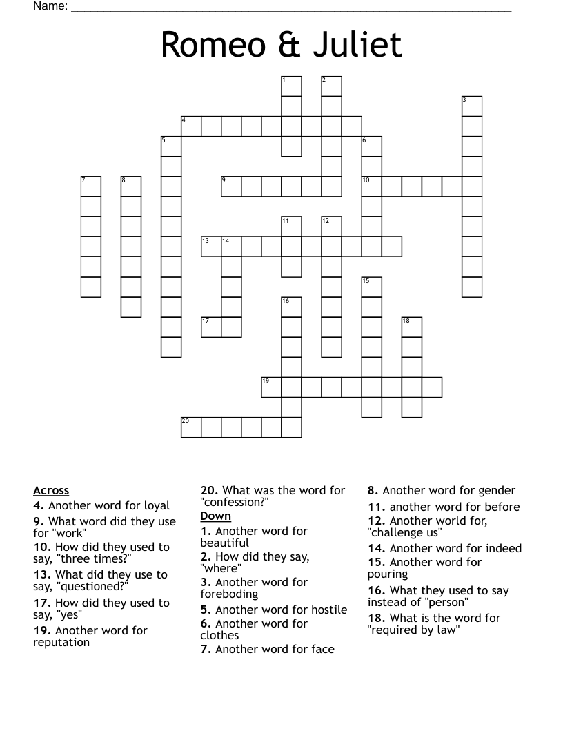 Romeo & Juliet Crossword