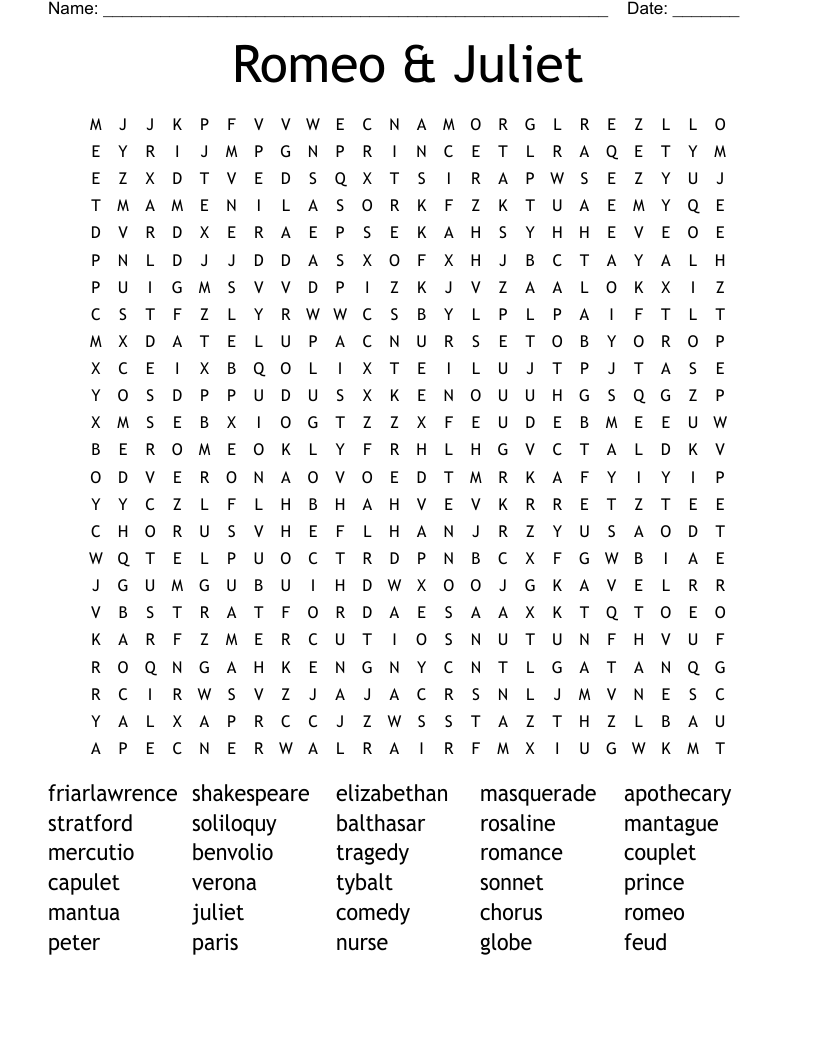 Romeo & Juliet Word Search