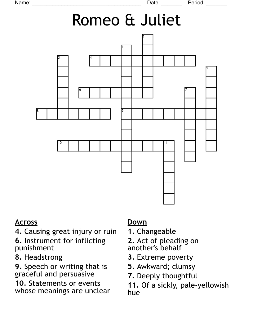 Romeo & Juliet Crossword