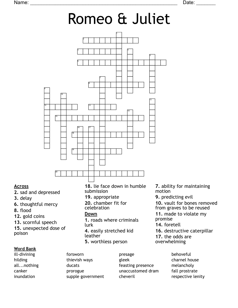 Romeo & Juliet Crossword