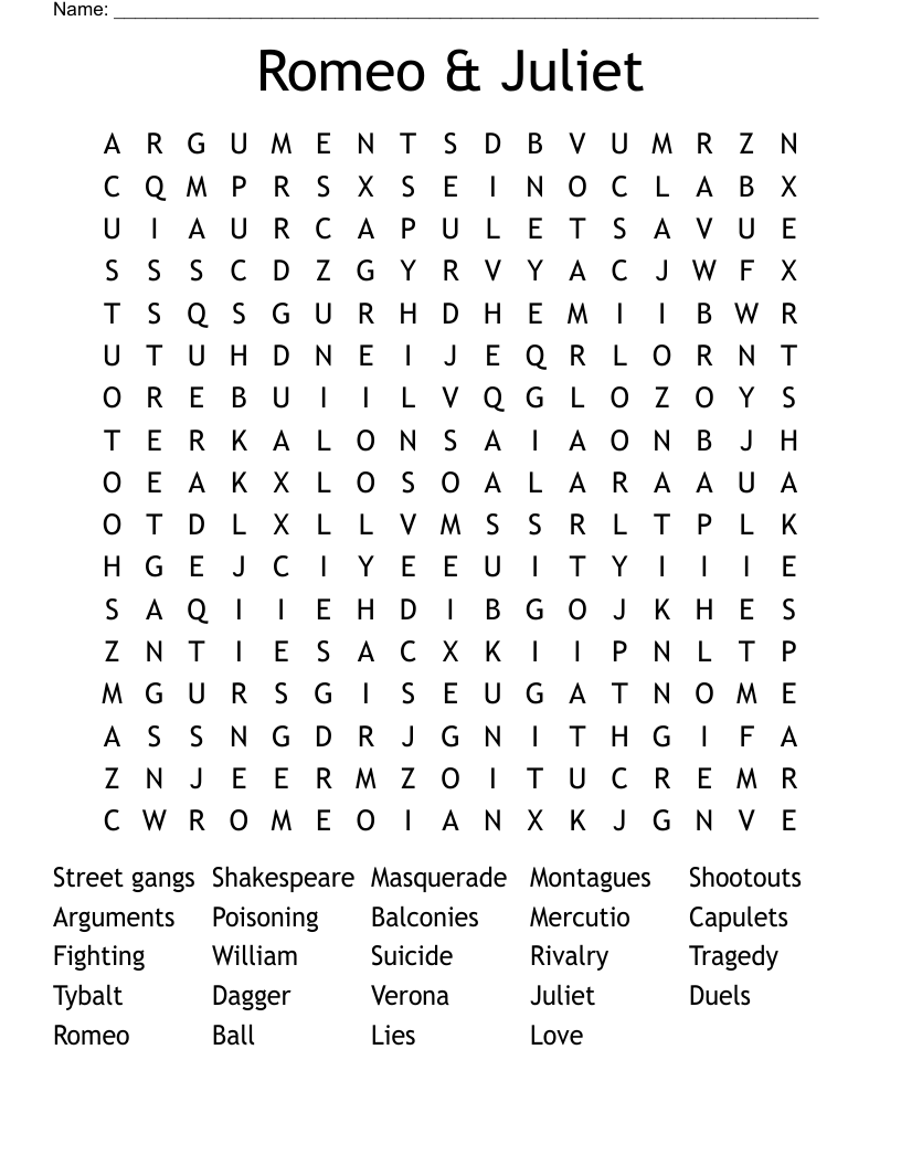 Romeo & Juliet Word Search
