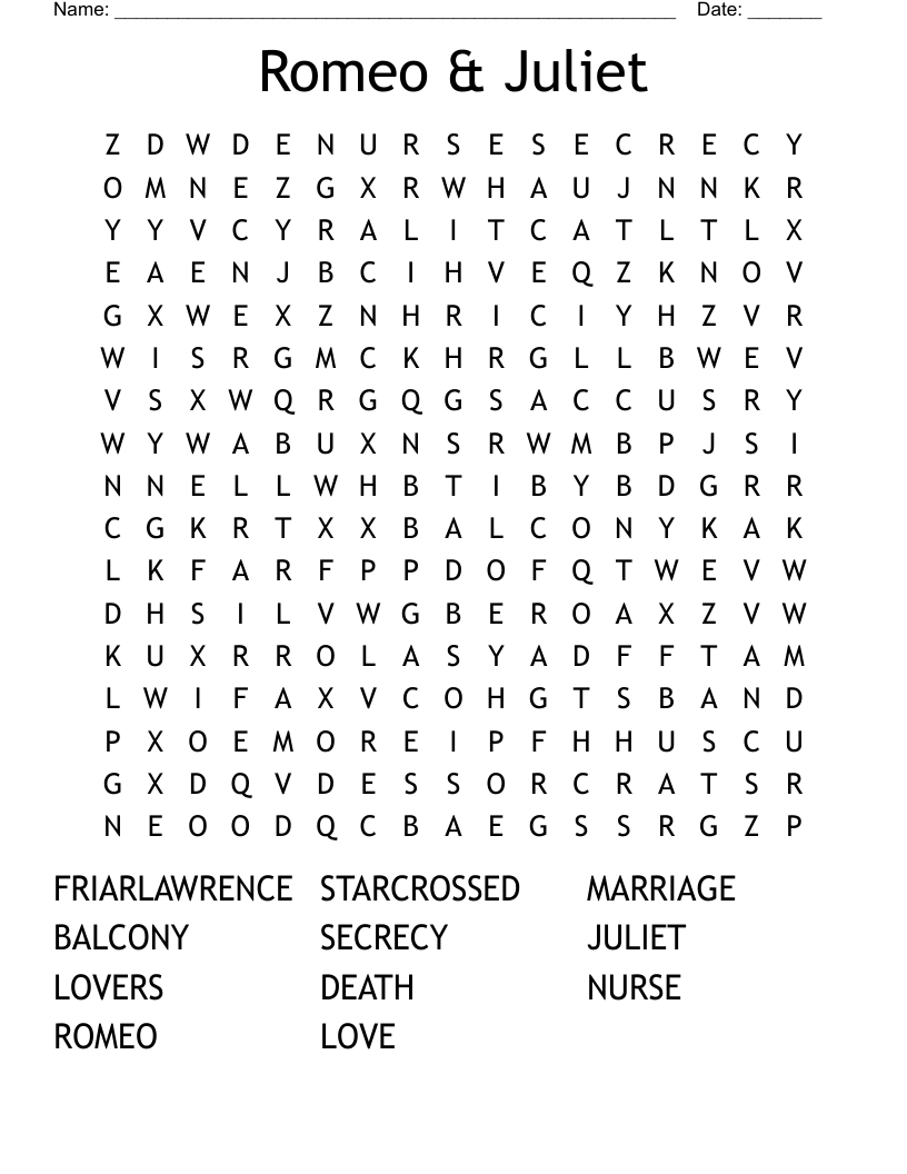 Romeo & Juliet Word Search