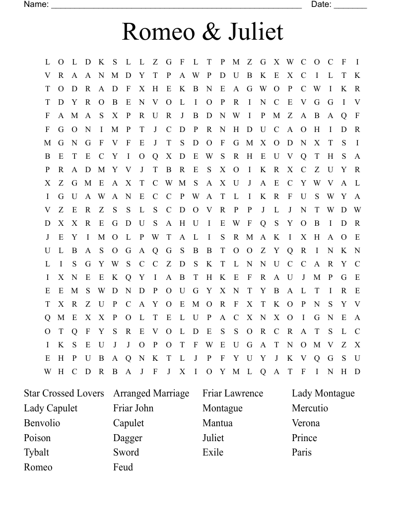 Romeo & Juliet Word Search