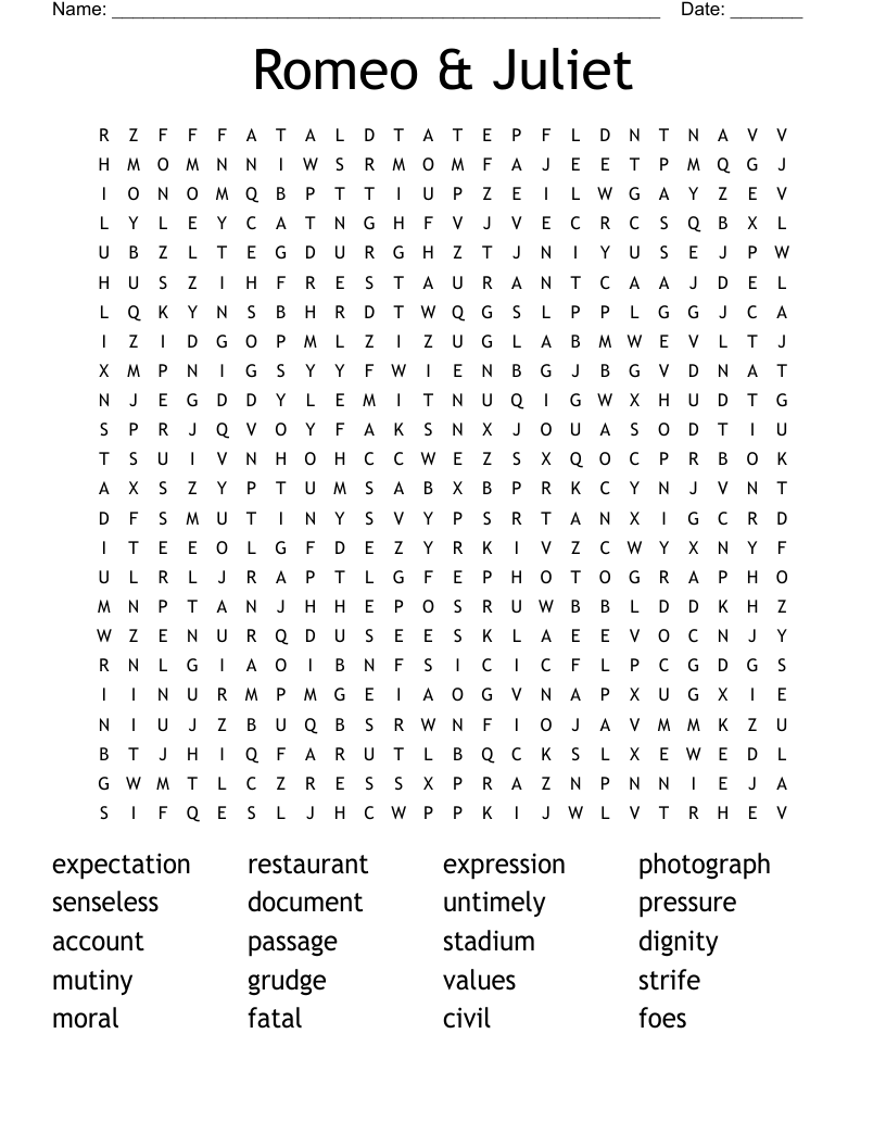 Romeo & Juliet Word Search