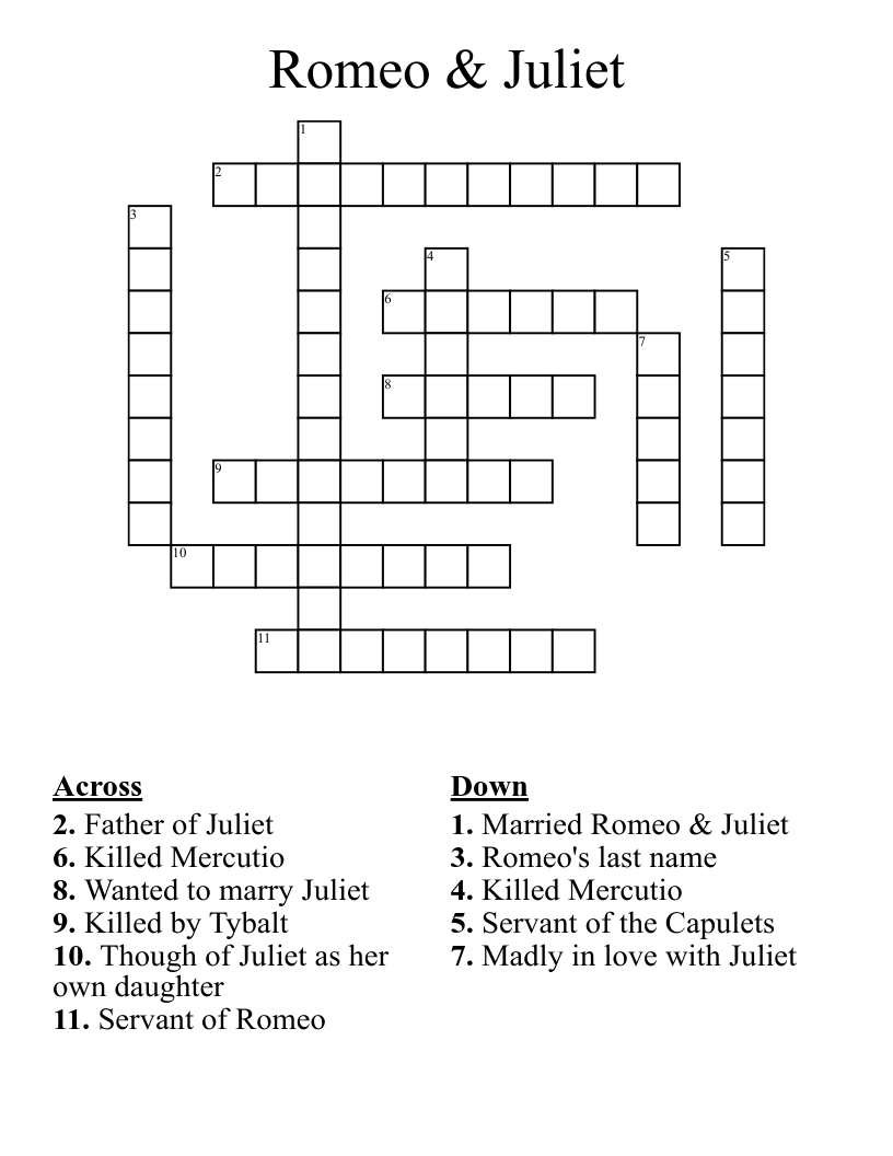 Romeo & Juliet Crossword