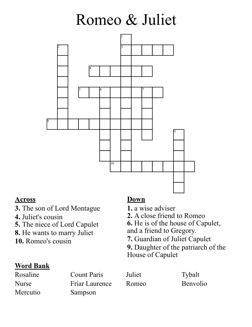 Romeo & Juliet Crossword