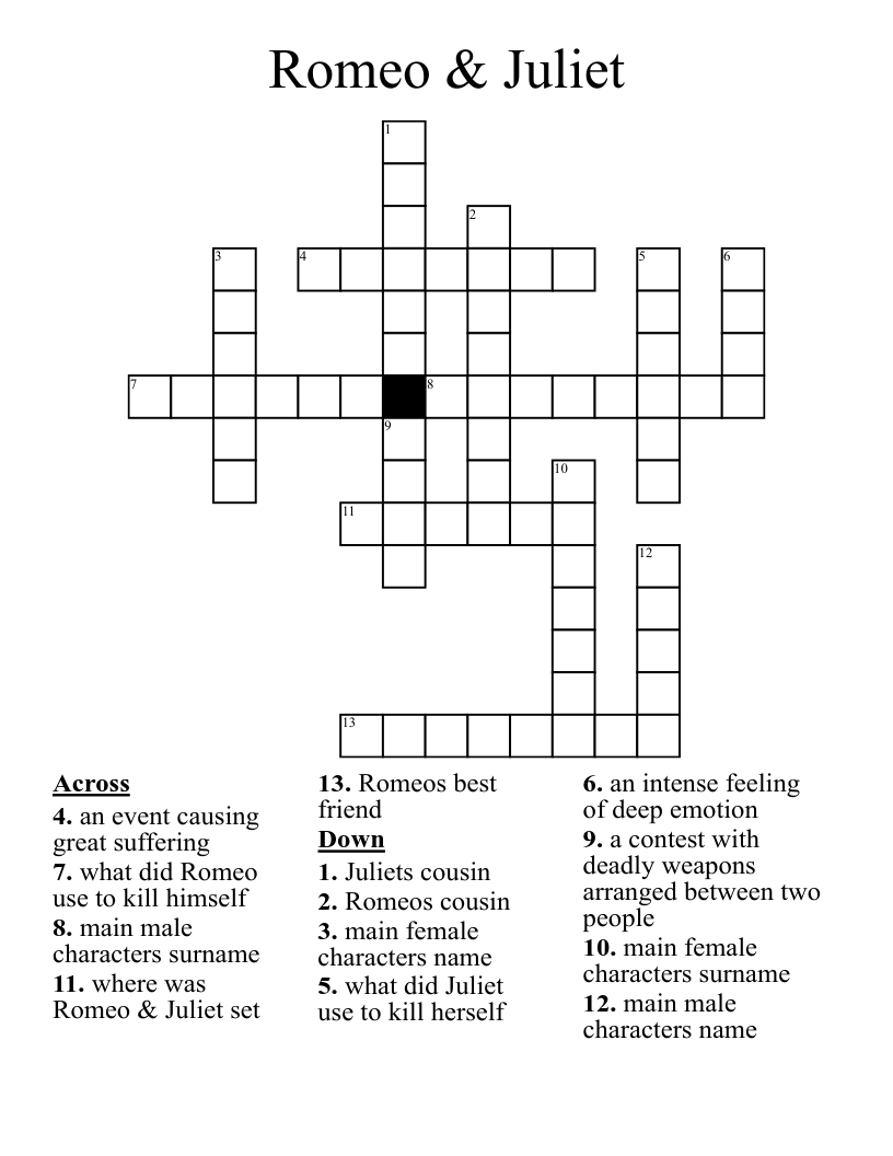 Romeo & Juliet Crossword
