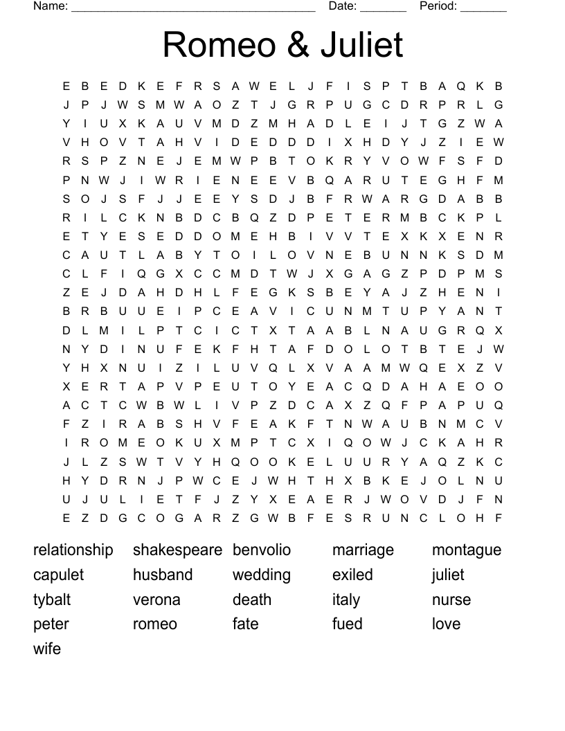 Romeo & Juliet Word Search