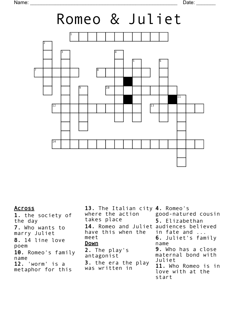 Romeo & Juliet Crossword
