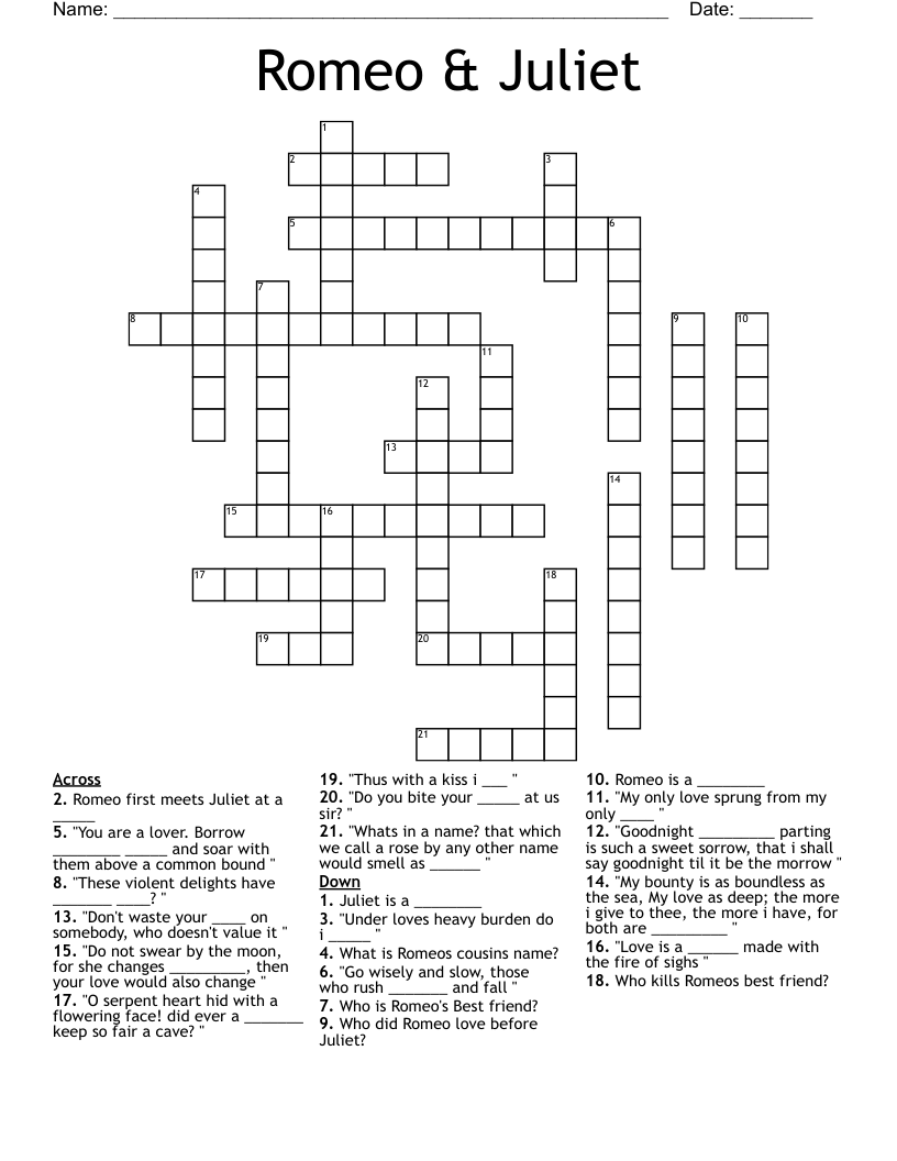 Romeo & Juliet Crossword