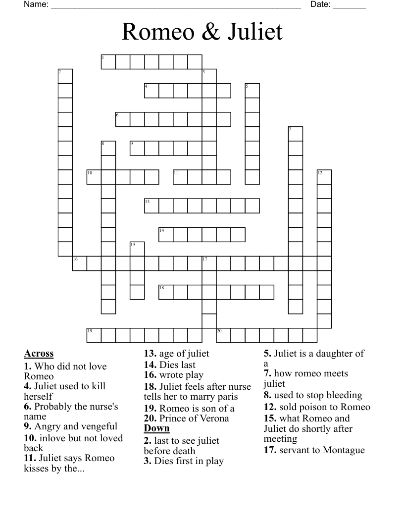 Romeo & Juliet Crossword