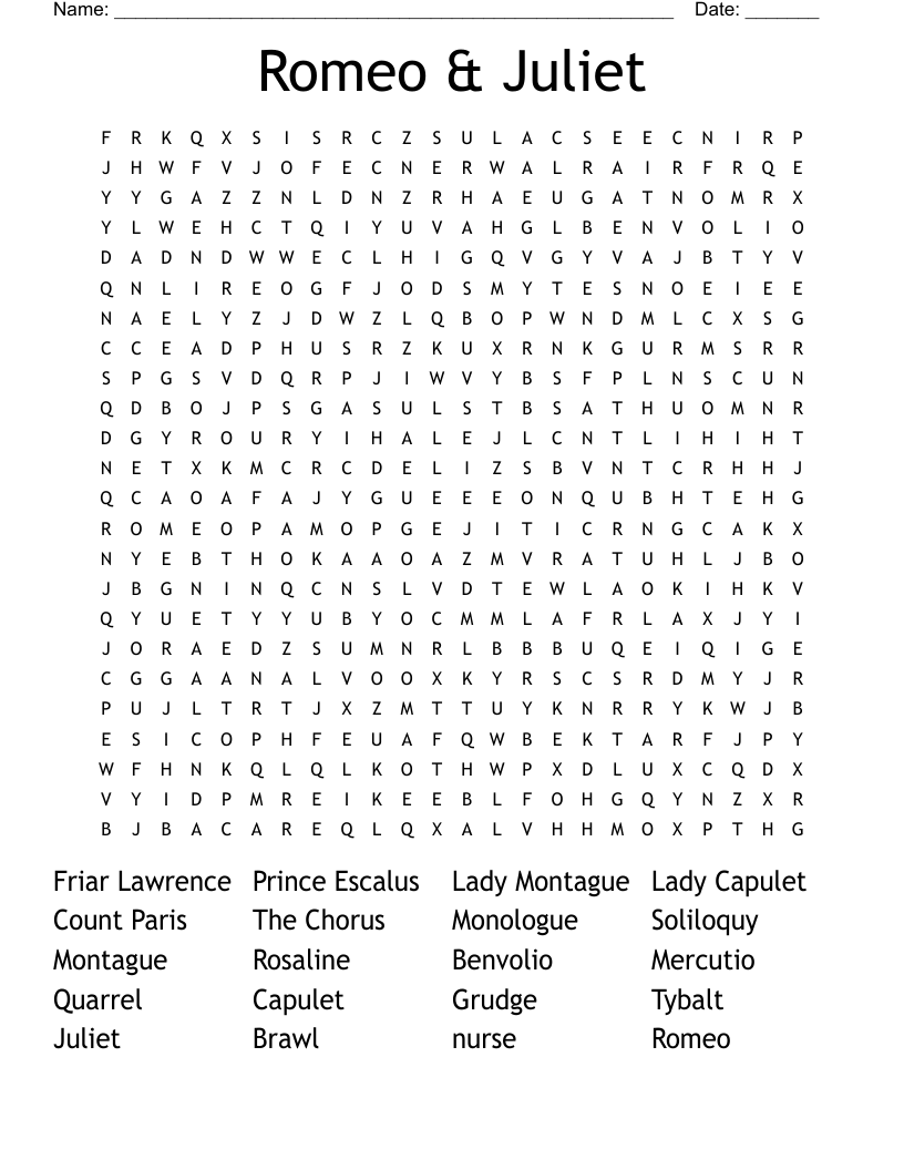 Romeo & Juliet Word Search