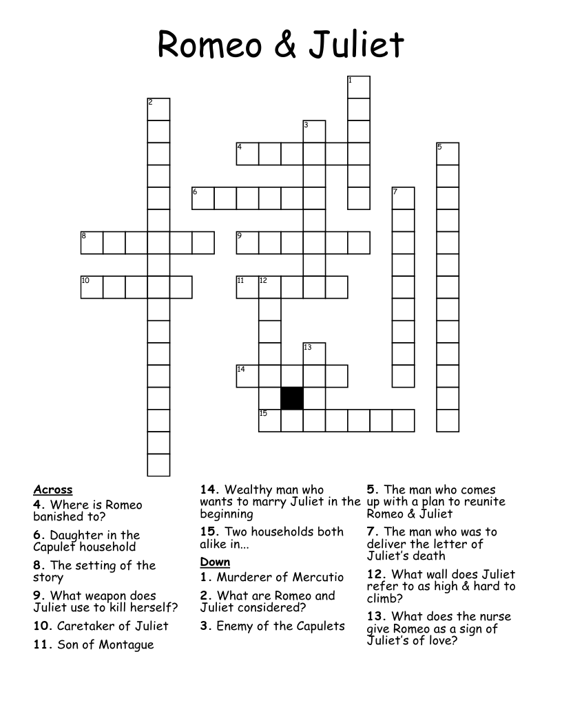 Romeo & Juliet Crossword