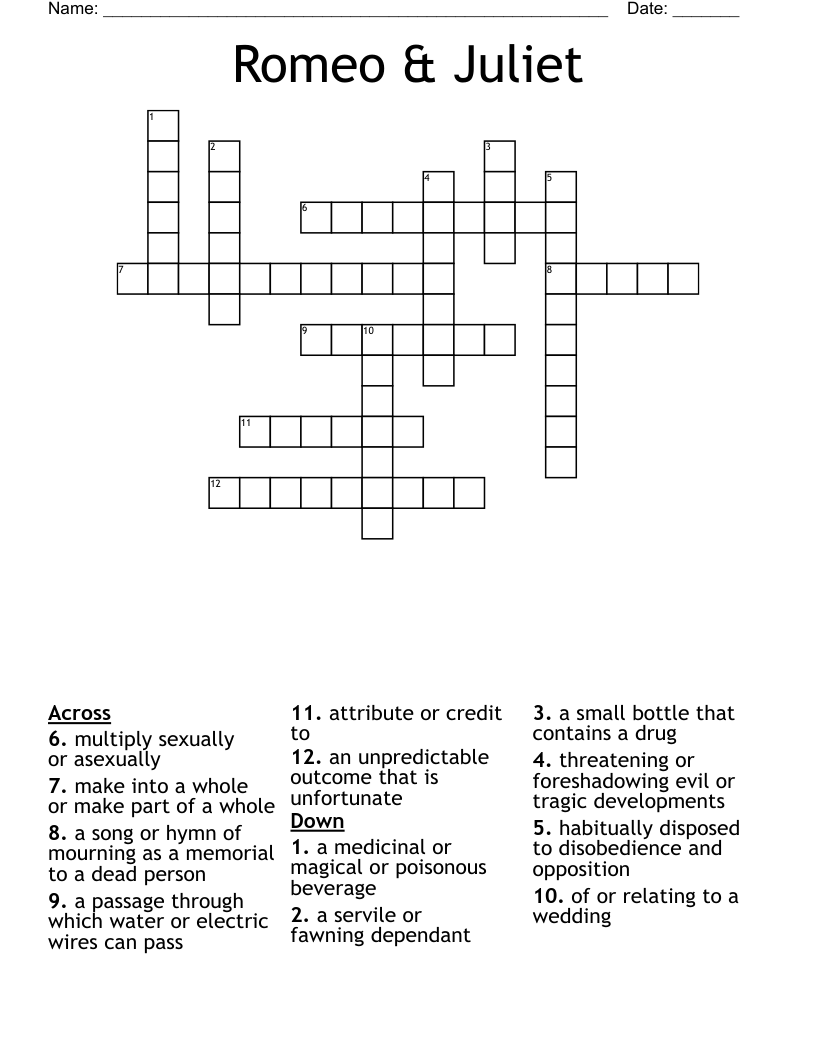 Romeo & Juliet Crossword