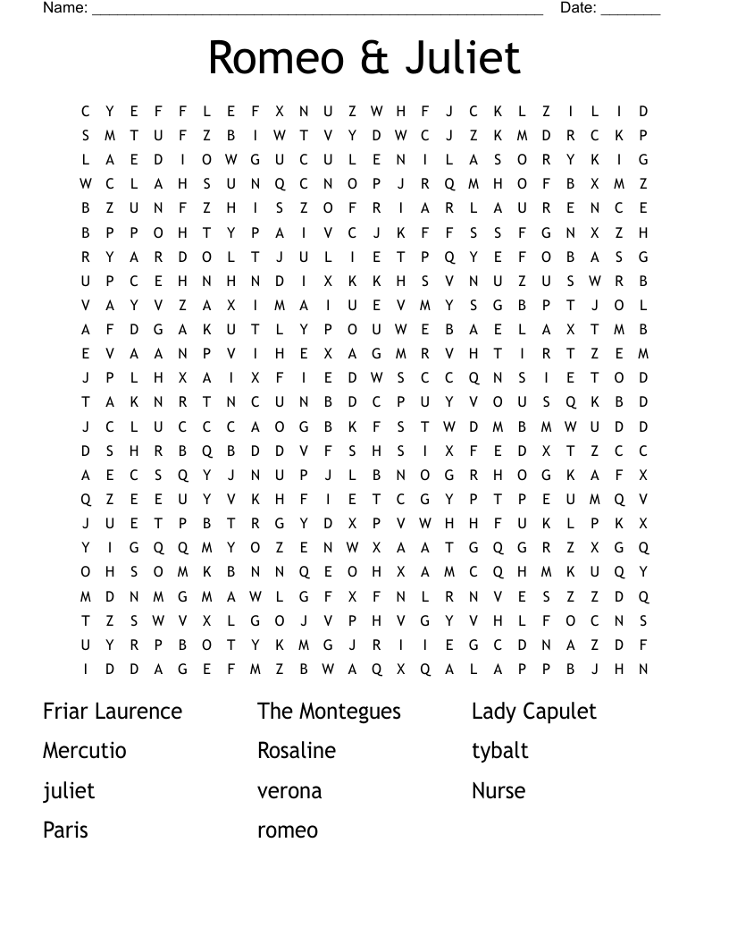 Romeo & Juliet Word Search