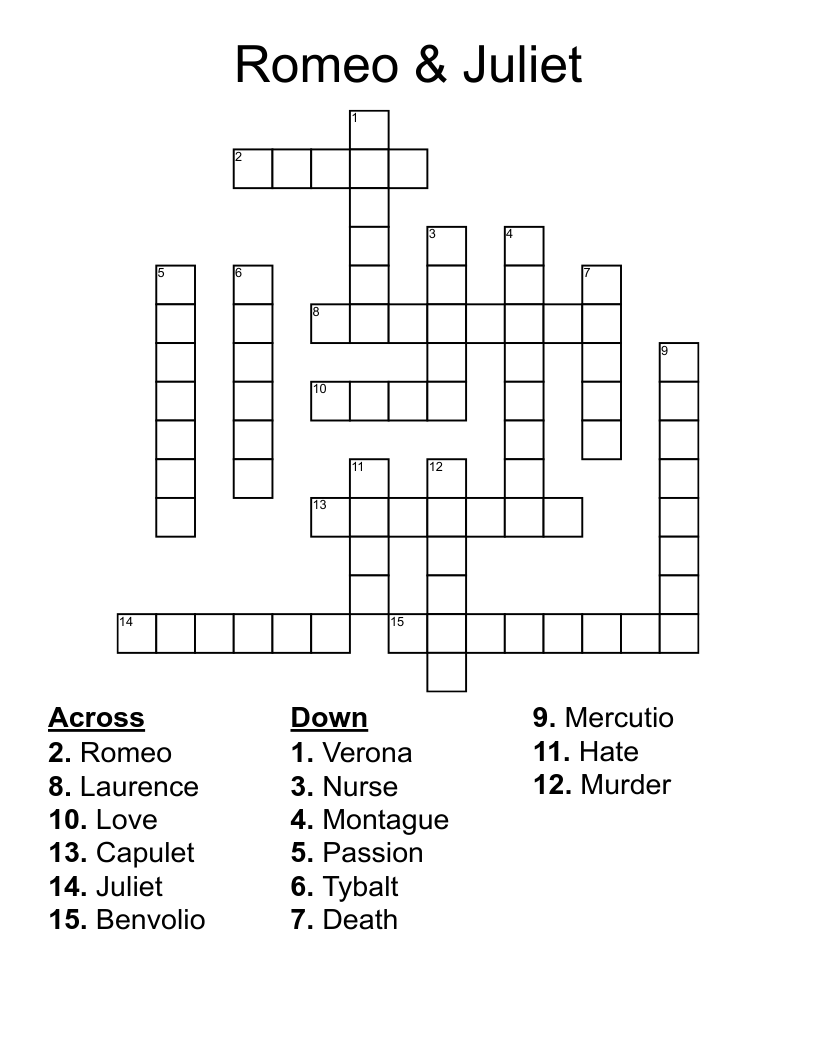 Romeo & Juliet Crossword