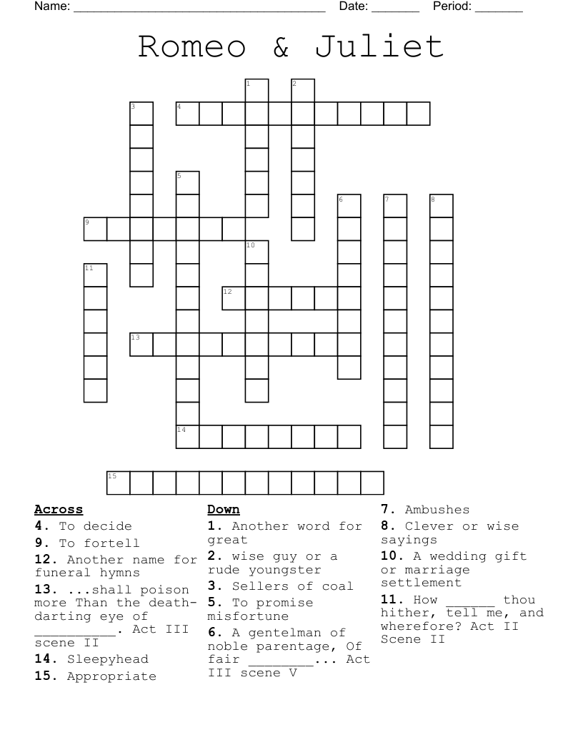 Romeo & Juliet Crossword
