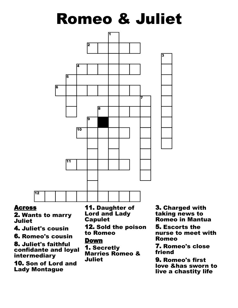 Romeo & Juliet Crossword
