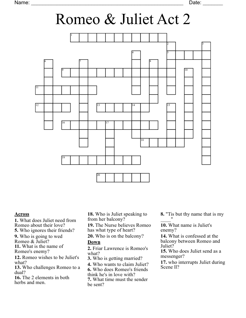 Romeo & Juliet Act 2  Crossword