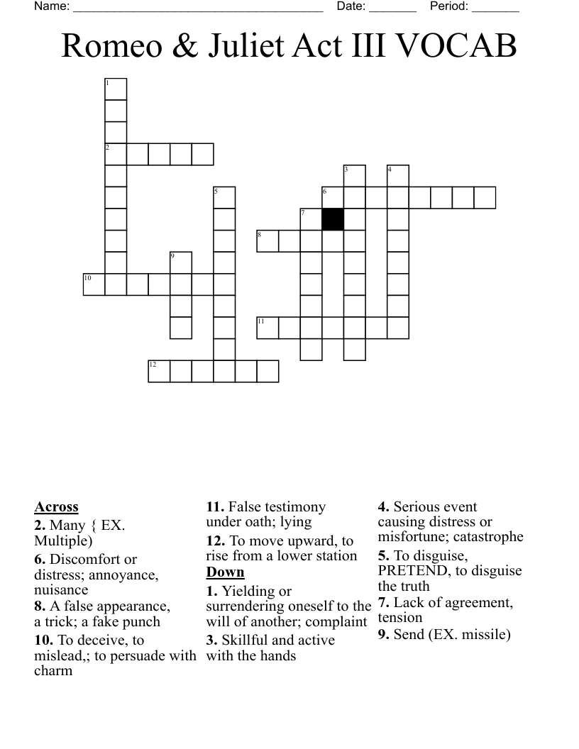 Romeo & Juliet Act III VOCAB Crossword
