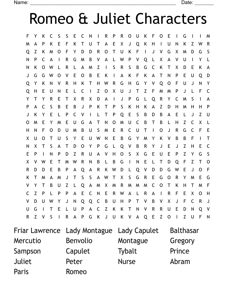 Romeo & Juliet Characters Word Search
