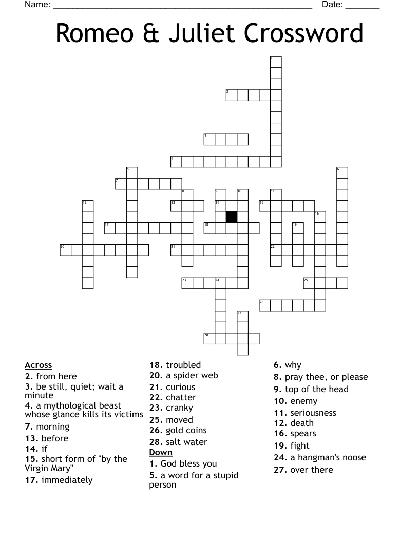 Romeo & Juliet Crossword