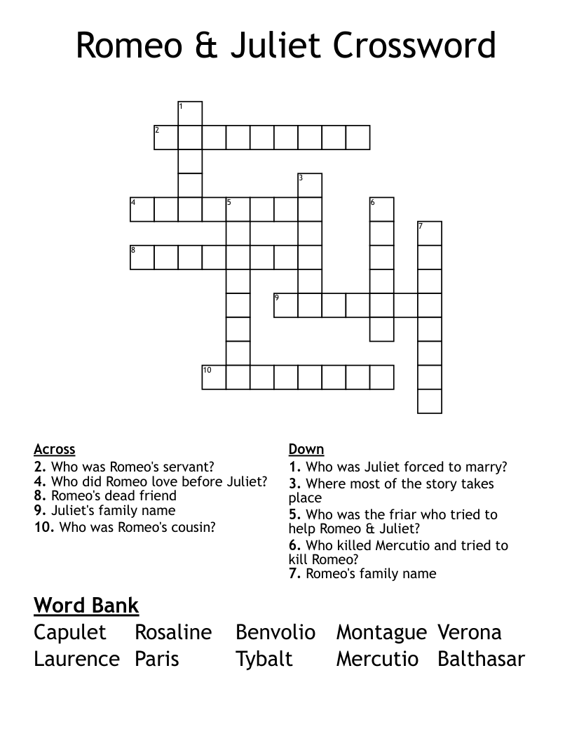 Romeo & Juliet Crossword