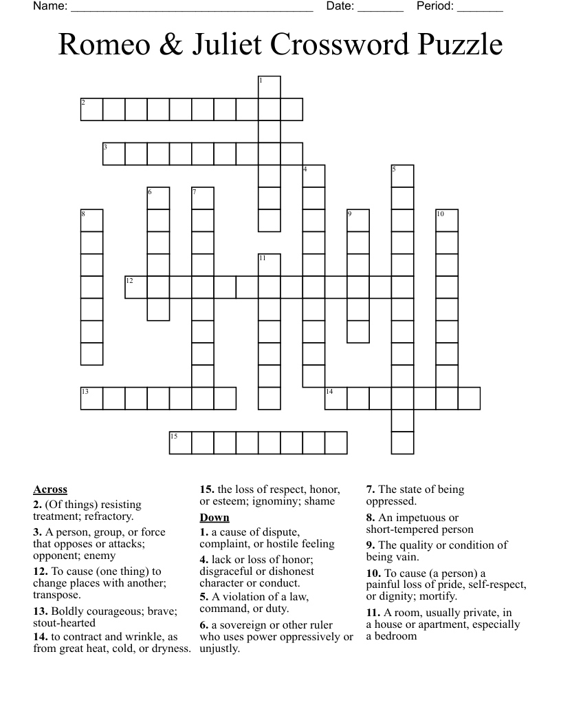 Romeo & Juliet Crossword Puzzle