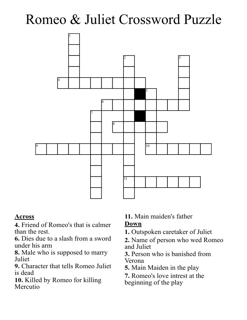Romeo & Juliet Crossword Puzzle