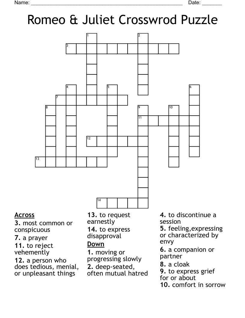 Romeo & Juliet Crosswrod Puzzle  Crossword