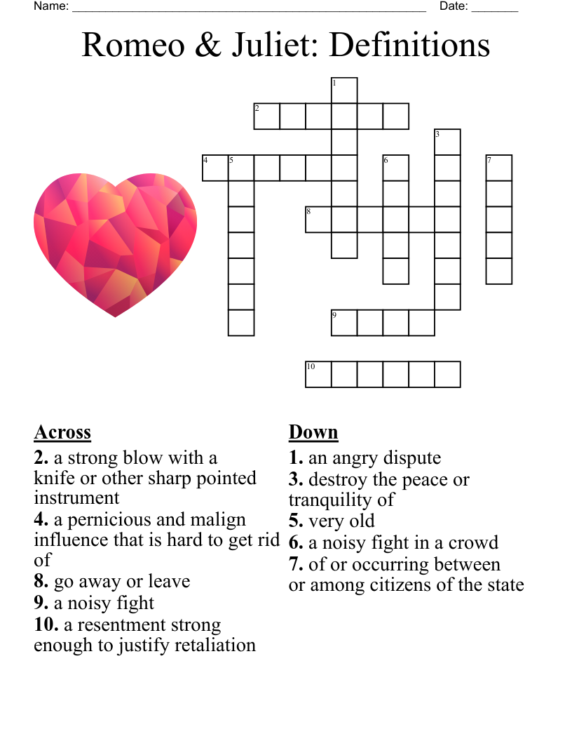 Romeo & Juliet: Definitions Crossword