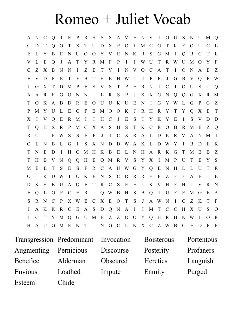Romeo + Juliet Vocab  Word Search