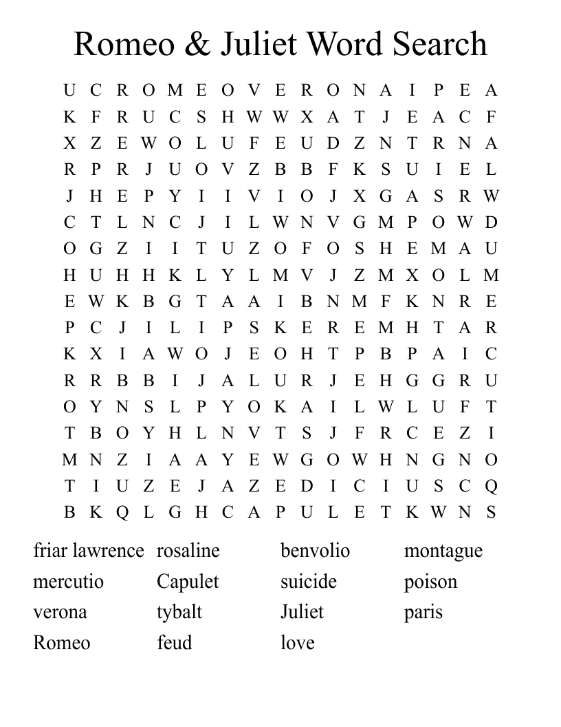 Romeo & Juliet Word Search