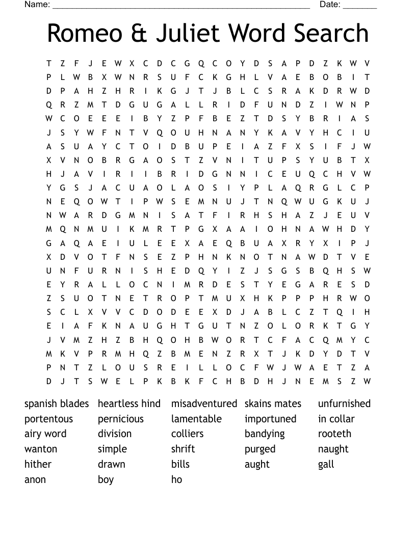 Romeo & Juliet Word Search 