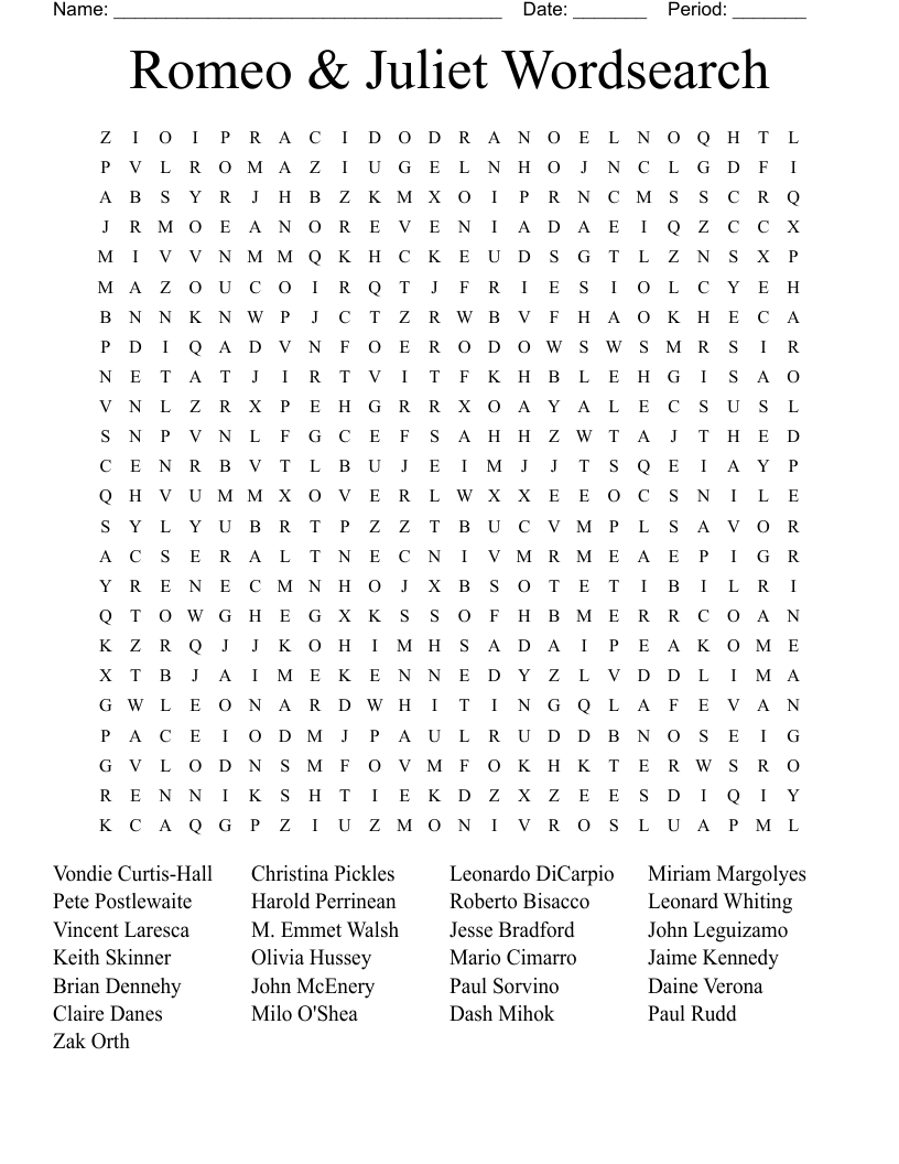 Romeo & Juliet Wordsearch