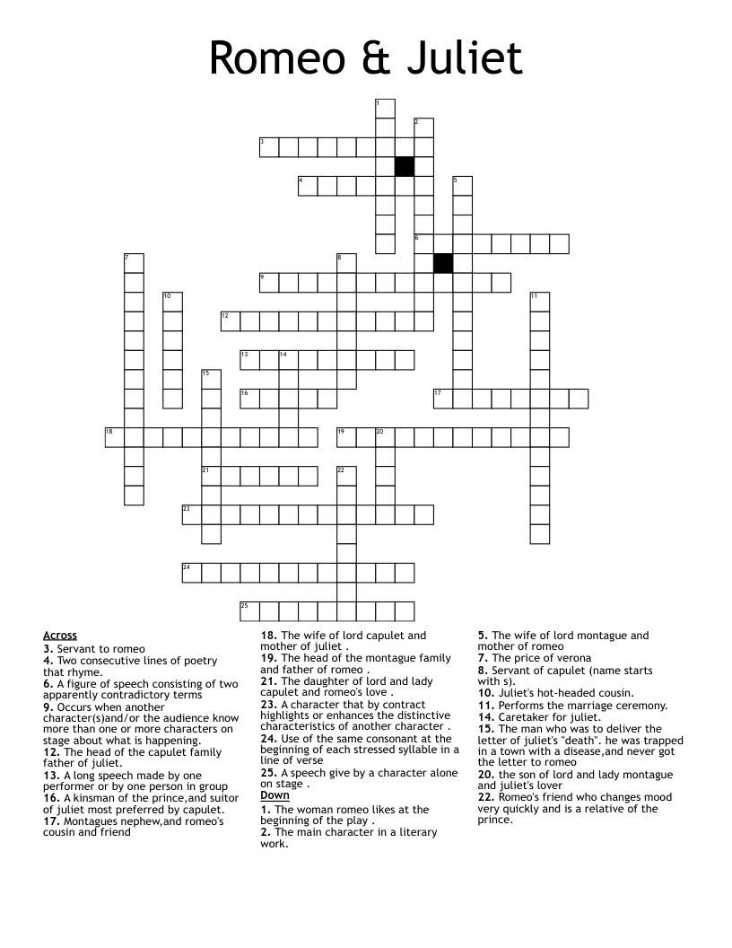 Romeo & Juliet  Crossword
