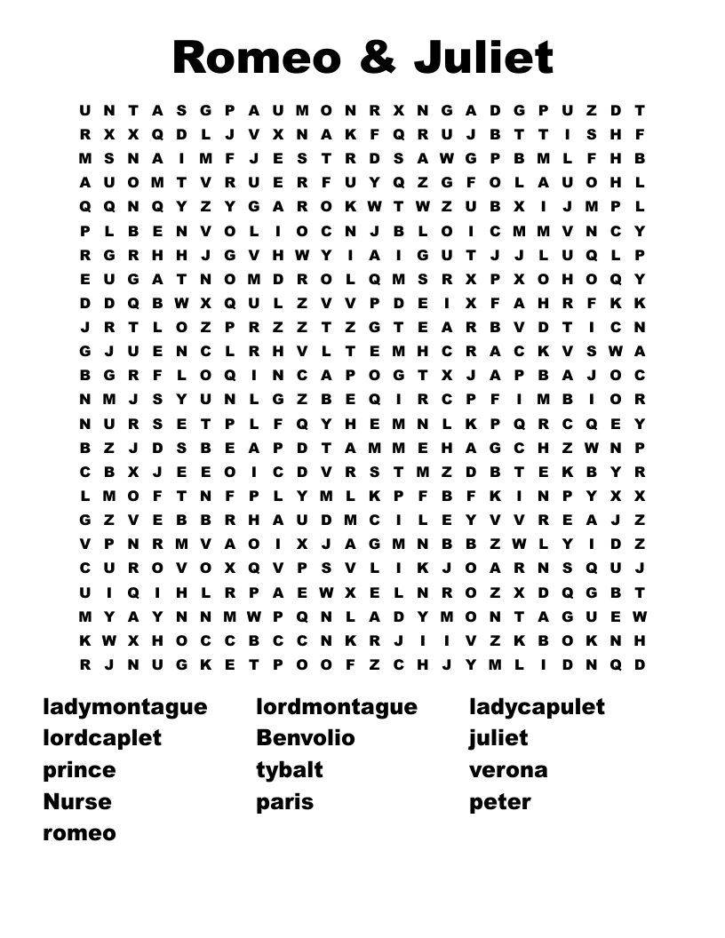Romeo & Juliet  Word Search
