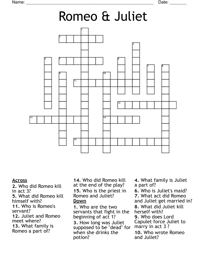 Romeo & Juliet  Crossword